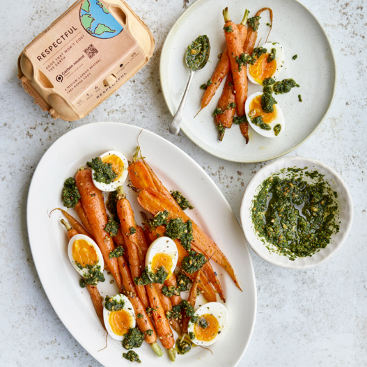 Respectful Eggs spicy carrot salad and carrot top pesto