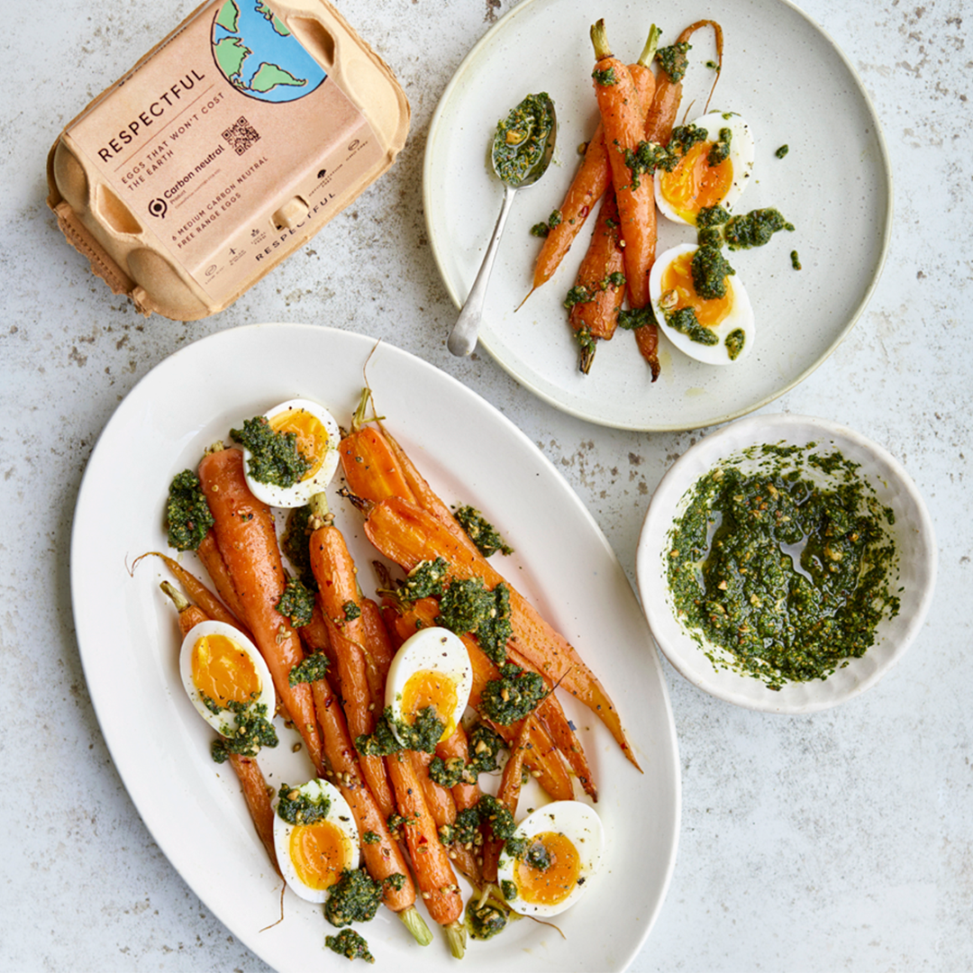 Respectful Eggs spicy carrot salad and carrot top pesto