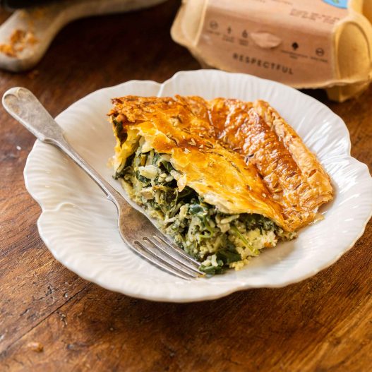 Greek pie with spinach, chard, feta, rice and egg