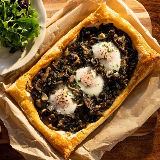 Wild mushroom and baked egg tart